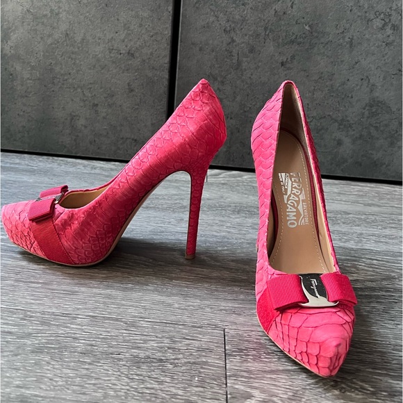 Salvatore Ferragamo Shoes - Bright Pink/Coral Platform Pumps